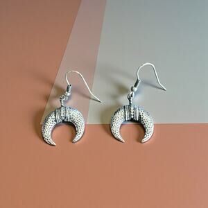 Silver Tone Metal Engrave Horseshoe Shape Drop Dangle Hook Earrings